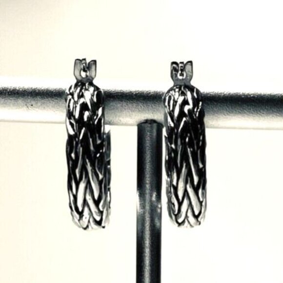 Sterling Silver Huggie Earrings Twist Rope Hoop 925 Turkey Artisan Crafted - Picture 6 of 13